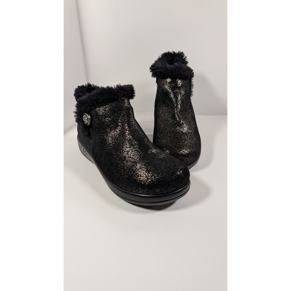 Alegria Merri Black Metallic Floral Leather Faux Fur Ankle Boots MER-553 39W